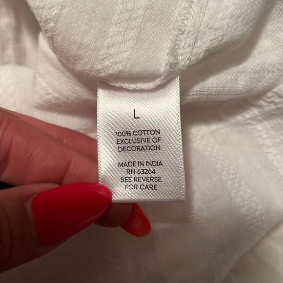 Westport Women's White Striped Lace Short Sleeve Neck Tie Top Size Large - Picture 7 of 7